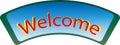 Sky-colored poster with green border and the words `welcome`